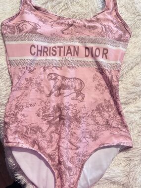 Dior Pink and White Logo Swimwear Top (XL)